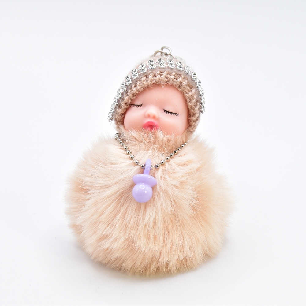 Pompom Sleeping Baby Doll Keychain. New - Picture 2 of 4